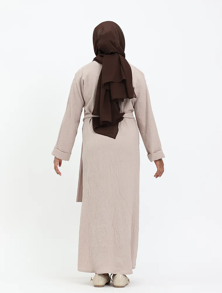 Beige Linen Feel Basic Girls Abaya
